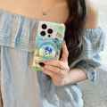 Cute Cartoon Beach-themed Tamagotchi Round-edge Stand Phone Case for iPhone 12 Pro Max, Soft Dual-sided IMD Phone Protector for iPhone13,14,15,16 Pro Max,Japanese and Korean Anime. 