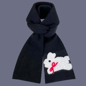 YOCKY Warmer Rabbit Knitted Scarf Polyester Soft Cartoon Thick Shawl Cute Embroidered Long Scarf Girls