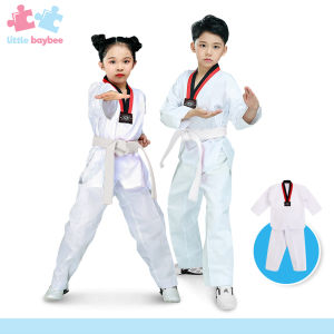 little-baybee ชุดเทควันโดเด็ก สำหรับใส่ฝึกซ้อม ชุดออกกำลังกาย แขนยาว พร้อมเข็มขัด