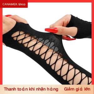 CS Cổ Điển Đảng Cosplay Lưới Căng Găng Tay Hộp Đêm Nhảy Múa Nửa Ngón Tay Vui Vẻ Fishnet Găng Tay Của Phụ Nữ Dài Bị Gãy Lỗ Cánh Tay Tay Áo