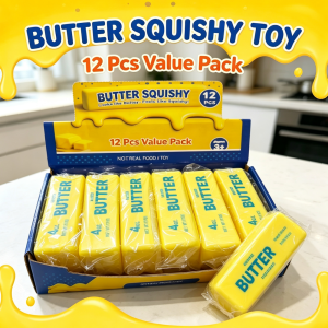 Butter Squishy Toy 12 Piece Value Pack - Yellow Squishy Toys - Not Real Food - For Ages 3+ - Kitchen Scene