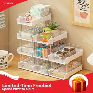 LOCAUPIN 2 Tier Mini Desktop Organizer Transparent Drawer Type Stationery Storage Rack Multifunctional Make Up Sort Box