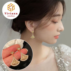 Viviann Original Design Korean Fan-Shaped Earrings For Womens Vintage Gold Earrings 925 Sterling Silver Earrings Woman Fan-shaped Stud Earrings New Trendy Design French Petal Stud Earrings For Women Korean Fashion Earring Birthday Party Jewelry Gifts
