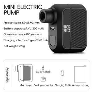 【SG Delivery】ROCKBROS 100PSI Mini Electric Air Pump Universal Type-C Charging Portable Bicycle Pump Air Compressor Rechargeable Tire Inflator Bike Pump