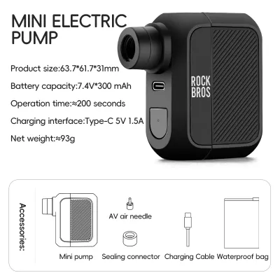 【SG Delivery】ROCKBROS 100PSI Mini Electric Air Pump Universal Type-C Charging Portable Bicycle Pump Air Compressor Rechargeable Tire Inflator Bike Pump
