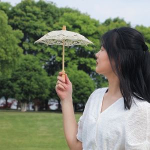 BK6H White Color Lace Parasol Flower Embroidery Silk Material Embroidery Umbrella Handmade Bridal Umbrella Wedding Photography