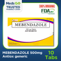 Mebendazole 500mg 10 Tabs - Deworm / Parasite Cleaner (Antiox generic). 