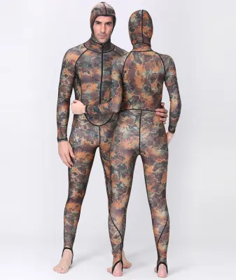 [Ready stock] Dive&Sail With Hood Spearfishing Wetsuit Camouflage Diving Suit One Piece Full Body UV protection