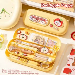 Pencil Case Storage Box Double Layer Large Capacity Plastic Cute Cartoon DIY School Desk Organizer