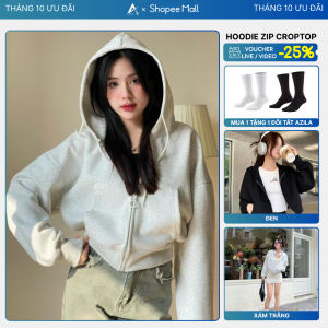 Áo khoác hoodie zip Vải 2 Da Chống Nắng Tốt  form Croptop mũ to có túi  bản Prenium