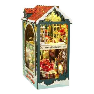 Booknook Merry Christmas SL20-C with Sensor Light 3D Wooden Puzzle Book Nook DIY Miniature Dollhouse Bookend