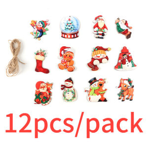 (12 cái/gói) 4.9-8.5cm Mặt dây chuyền bằng gỗ Mặt dây chuyền giáng sinh đầy màu sắc mộc bản trẻ em hoạt hình lễ hội người tuyết trang trí tự làm