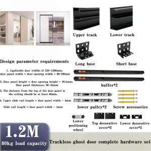 1.5M Ghost Concealed Soft Close Sliding Barn Door Track Floating Back Hidden Sliding Door Rail Set