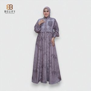 BELIFI | Ayana Grandeur Dress Gamis Vest Muslim Wanita Printed Motif Etnik Modern