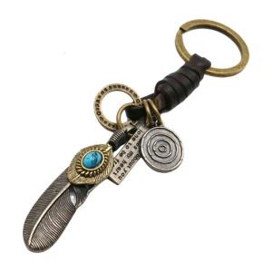 Vintage Mặt dây chuyền lông vũ vòng chìa khóa thời trang hợp kim Dây Móc Khóa kết cấu phụ kiện chìa khóa thích hợp cho nam giới và phụ nữ