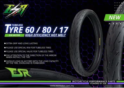 TAYAR ESR 60/80 70/80 70/90 80/80 80/90 90/80 100/70 110/70 120/70 110/70-13 130/70-13 110/80-14 140/70-14 120/70-15 Y15 Y16 LC135 NVX NMAX XMAX WAVE DASH RS150 RSX150 LAGENDA115 Y125ZR FZ150 AVANTIZ SOLARIZ Automotive Motorcycle Tires ESR MOTOR