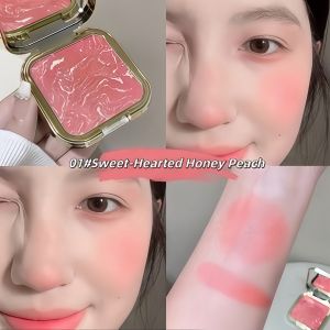 Blush Palette - Natural Matte Korean Nude Makeup Smooth And Pigmented Long-Lasting And Waterproof Natural Pinkish Dewy Glow Marble-Patterned Cream Blush Suitable For All Skin Tones.