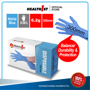 Health1st Premium Nitrile Blue 6.2g Long Cuff 300mm Disposable Gloves Powder Free