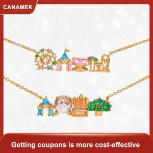 【CANAMEK 】 New Cute Colorful Zircon Amusement Park Necklace For Women Girl Castle Vegetable Pendant Chain Necklaces Fashion Jewelry