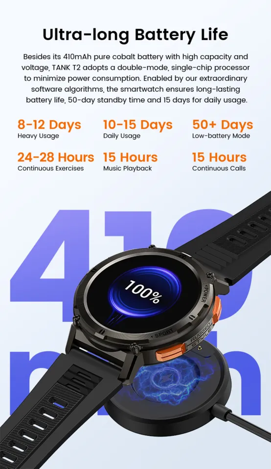 KOSPET TANK T2 Smartwatch 1.43 AMOLED Bluetooth Call 50 Days Long Battery  24h Health Monitor For Men