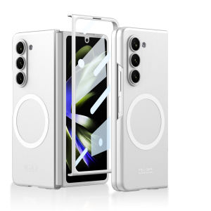 เคสบางเฉียบพร้อมเคสโทรศัพท์ชาร์จไร้สาย Magsafe สำหรับ Samsung Galaxy Z Fold3 Z Fold4 Z Fold5 5G เคสชาร์จไร้สายตั้งปลอกเคสแข็งพร้อมกระจกนิรภัยป้องกันฟิล์มสำหรับ Samsung Z Flip3 Flip4 Flip5เคส