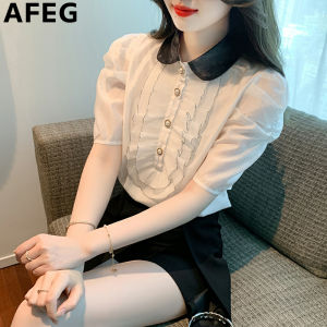 AFEG new Korean version of doll collar flouncy fashion slim all match chiffon bubble sleeve blouse