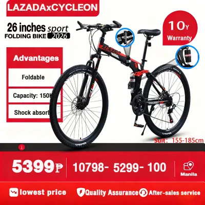 AENXRD Mountain bike 26 inches 21 speed folding bike for adult Disc brakes Alloy frame with Hydraulic shock absorption Suitable for ages 14-20