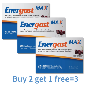 Energast Max Gut Support Supplement - Sour Cherry Flavor with Sodium Butyrate Supports Digestive Health & Energy 30 Sachets