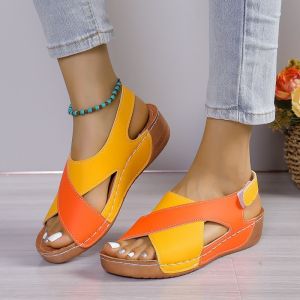 [Free Shipping] WomenS New Summer Collection: Plus-Size Open-Toe Criss-Cross Strap Platform-Soled Sandals With Velcro Closures