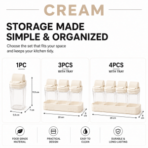 Spice Container Multi-Purpose Storage Kitchen Food Organizer Pantry Storage Set With Tray