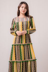 RIMINI - Dress Wanita Hawaii Lengan Panjang Pom-pom Terbaru S-XL - Kayla Maxi 81866