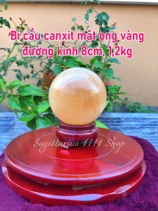 Bi cầu canxit vàng mật ong đường kính 8cm trang trí