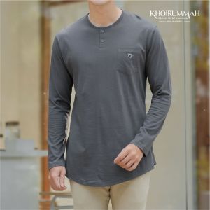KHOIRUMMAH Koko Kurta Arafah | Kaos Koko Polos | Kurta Pakistan Pria Dewasa | Koko Kurta Lengan Panjang Slimfit - Maroon