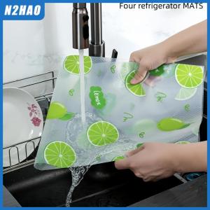 N2HAO 4Pcs Waterproof Refrigerator Liner Set Moisture-Proof Non-Slip Washable Reusable EVA Material Novel Lemon Pattern