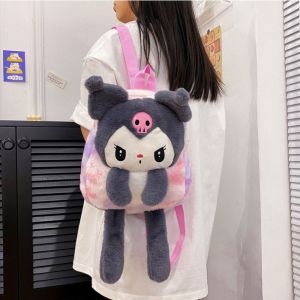 A4QUT Cartoon Kuromi Plush Handbag Large Capacity Schoolbag Childrens Bag Portable Phone Storage Bag MyMelody Backpack Girl