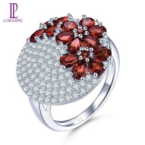 Garnet 2.85 Carat Đỏ Tự Nhiên Nhẫn Nữ Bạc 925 Trang Sức Thiết Kế Đặc Biệt Độc Đáo Đính Hôn Đám Cưới Quà Tặng Sinh Nhật Thương Hiệu