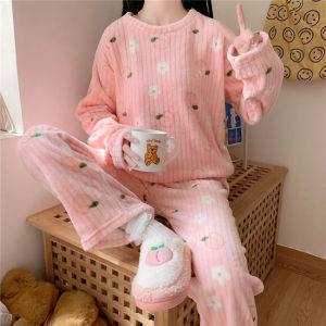 1PCS Warm Thick Homewear Cute Peach Womens Pajamas Fashion Set