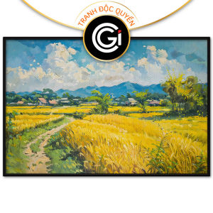 Tranh phong cảnh làng quê cánh đồng lúa chín vàng tranh treo tường tranh dán tường in canvas. CGI-479