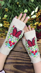 Bohemia for Butterfly Knitted Gloves Wrist Length Warmer Fingerless Gloves Stretchy Half Finger Winter Warm Mittens
