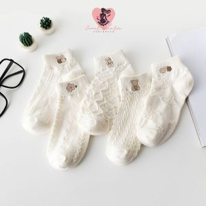 inner Charm - Combo 5 đôi Tất nữ cổ ngắn Vớ Cotton thoáng khí Tất trắng đẹp xỉu