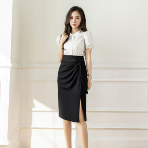 Ammin 2024 Mùa Xuân/Mùa Hè Streamer với eo và eo cao thiết kế đi lại váy cho phụ nữ phong cách Hàn Quốc Xếp Li và chia thanh lịch A-line váy