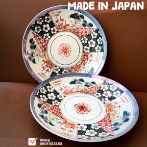 [Hàng Hiếm Japan Limited] 02 Chiếc Dĩa Vẽ Gấm Imari Tùng Trúc Cúc Mai - Sản Phẩm Quý Vẽ Tay 23cm