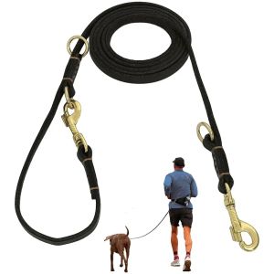 Multi Function Leather Dog Leads Hands Free Dog Running Leash Genuine Leather Dog Double Leash for Walking Two DogsSupplies2026