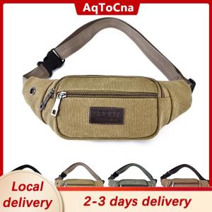 [COD] AqToCna Ship within 24 hours Casual Canvas Waist Bag Waist Bag Mobile Phone Bag Banana Bag Fanny Pack Men