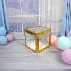 DINOSO Kotak Balon Warna Emas Transparan Ukuran 25*25 cm Tanpa Huruf Box Gold Kotak Balon Box untuk Dekorasi Pesta Ulang Tahun DIY Baby Box Decoration Anniversary Baby Shower