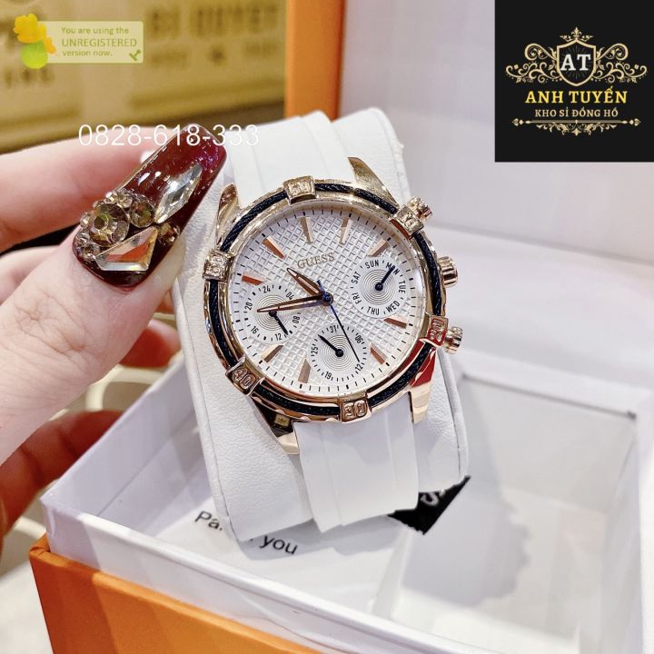 Đồng Hồ Nữ Guess W0562L1 Dây Silicon Trắng Chính Hãng Chống Nước