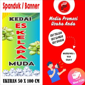 Spanduk/Banner Es Kelapa Muda Ukuran Custom Ukuran 50 x 100 cm