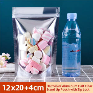 50-100 pcs Half Silver Aluminum Half Clear Stand Up Pouch with Zip Lock