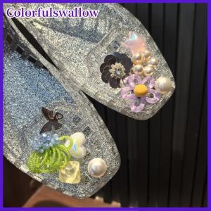 Colorfulswallow 1 bộ giày pha lê thời trang Hàn Quốc tiên tiến Handmade Đính cườm hoa ngọc trai nơ sequin tự làm giày có thể tháo rời phụ kiện trang trí