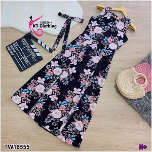 AK 18555 จั้มสูทขาสั้น แขนกุด  คลุมกระโปรงเหมือนเดรส